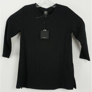 New Bobeau Women's Small 3/4 Sleeve Black Woven Textured Stripe Crewneck Top